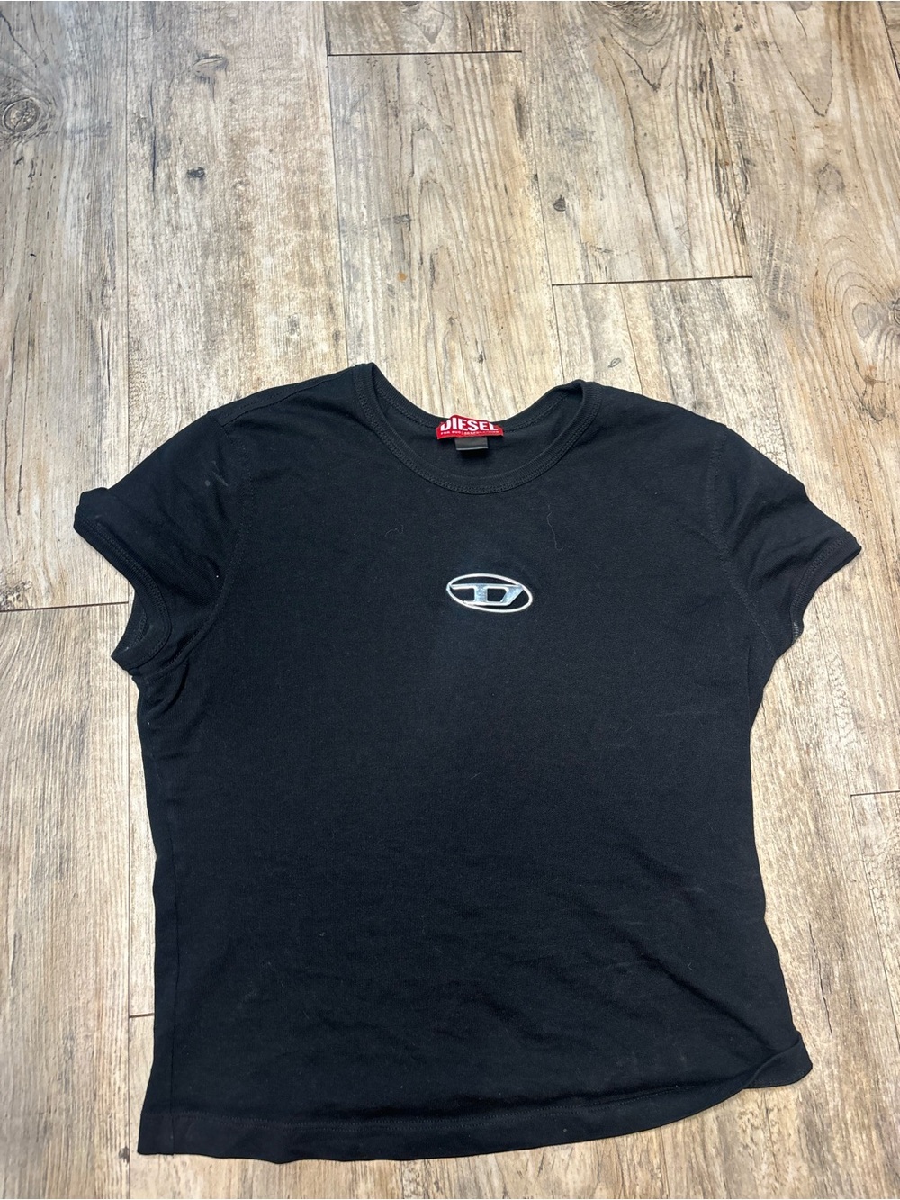 Diesel Black Tee with Silver Oval Emblem